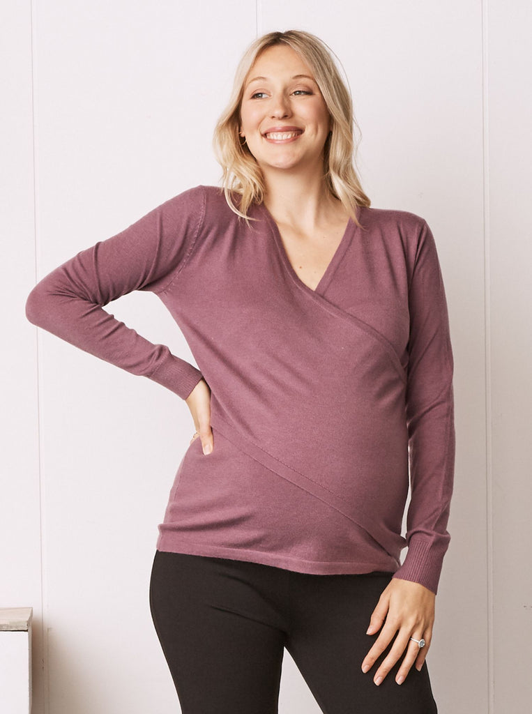 Maternity Crossover Nursing Long Sleeve Top in Smoked Purple (6618523730014)