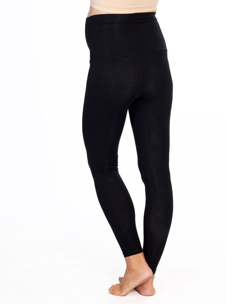 Back view - Maternity Foldable Waist Band Tight Legging in Black (3956383350878)