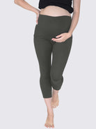 Front view - Maternity Workout 3/4 Length Legging - Khaki Green (6640783818846)