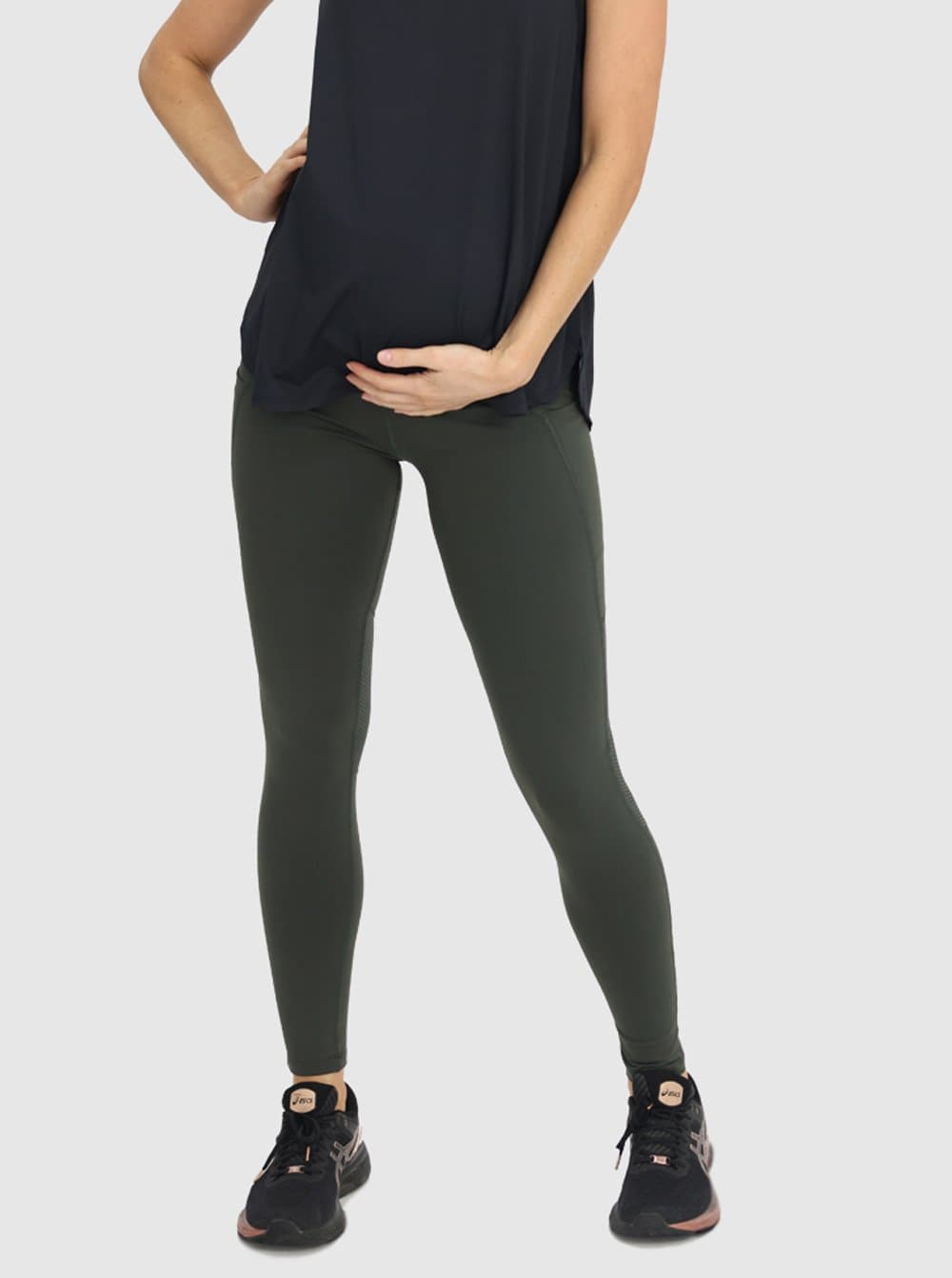 Full length Active Maternity Leggings - Khaki – Angel Maternity USA