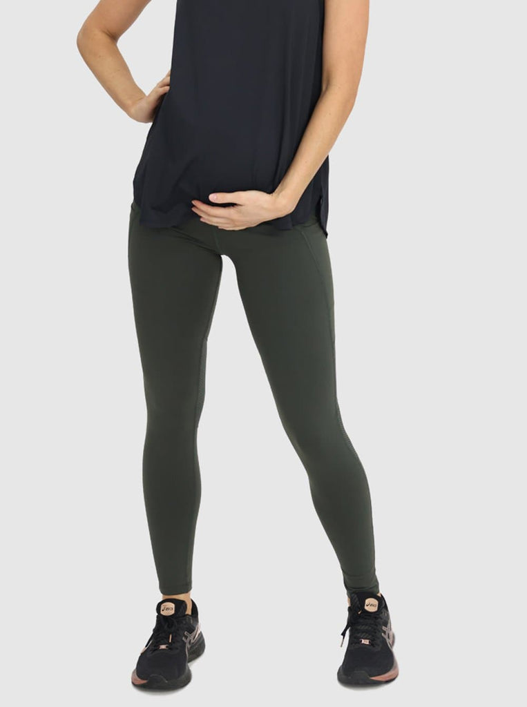 Front view - Full length Maternity Leggings - Green (6621384376414)