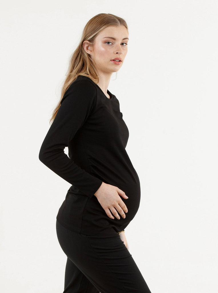 Essential Black Long Sleeve Maternity Tee (6669517193310)