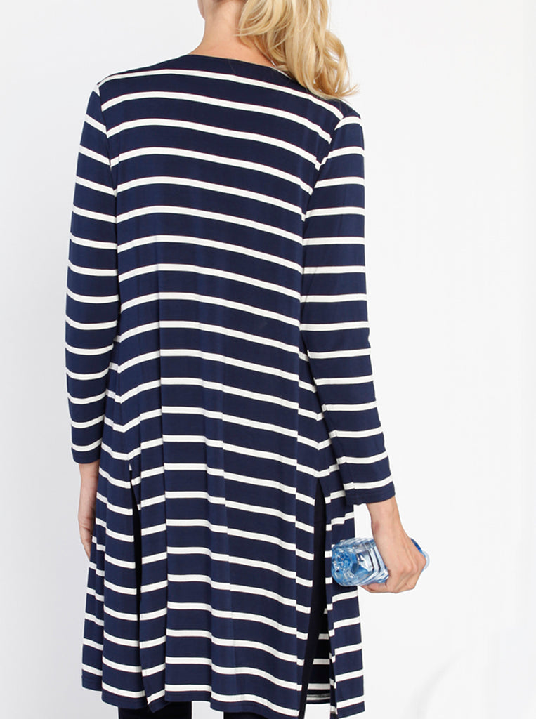 Back view - Maternity Long Lounge Cardigan in Stripes - Angel Maternity USA (4373637562462)