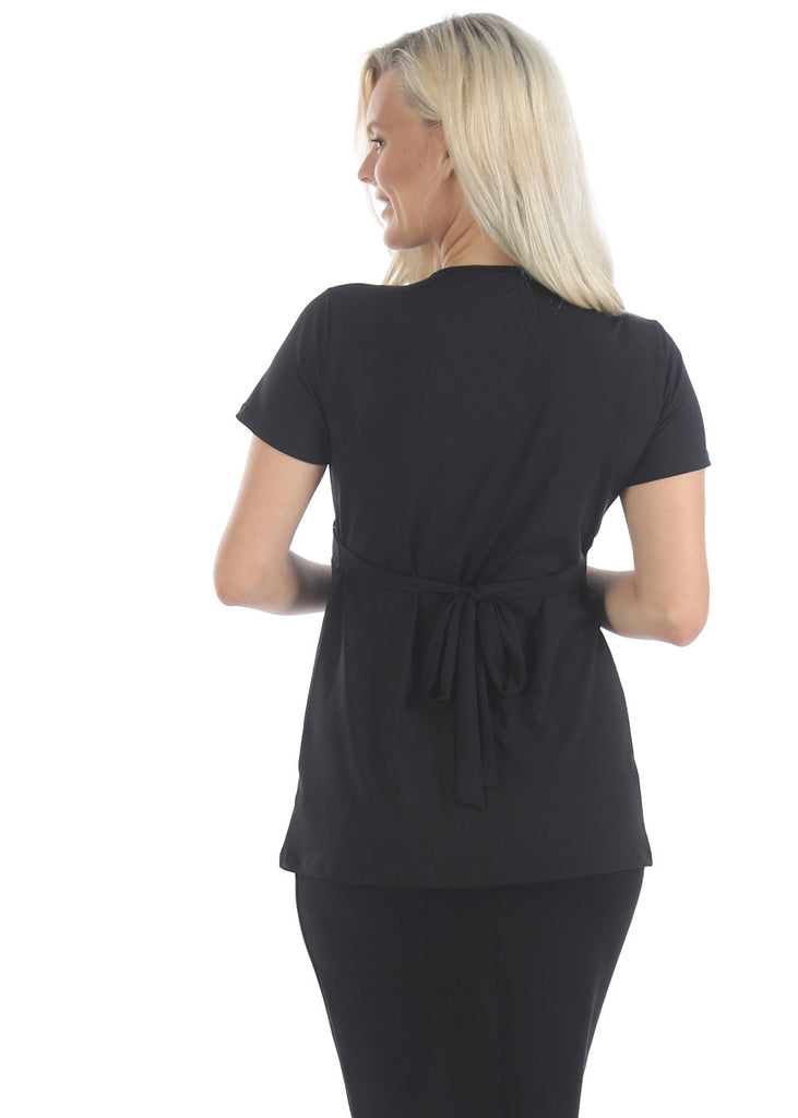 Back view - Bree Crossover Black Maternity  Work Top (6640284270686)