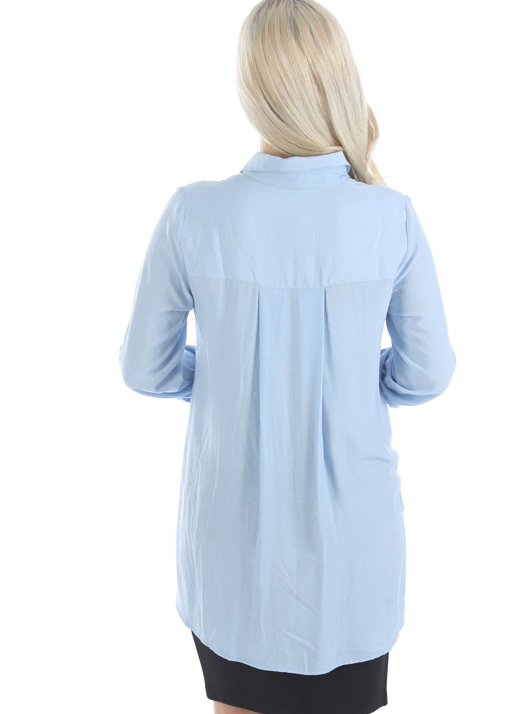 Back view - Maternity Blue Work Shirt (6663803928670)