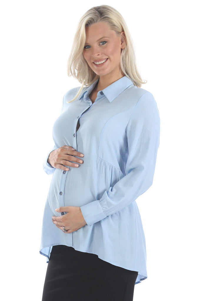 Main view - Maternity Blue Work Shirt (6663803928670)