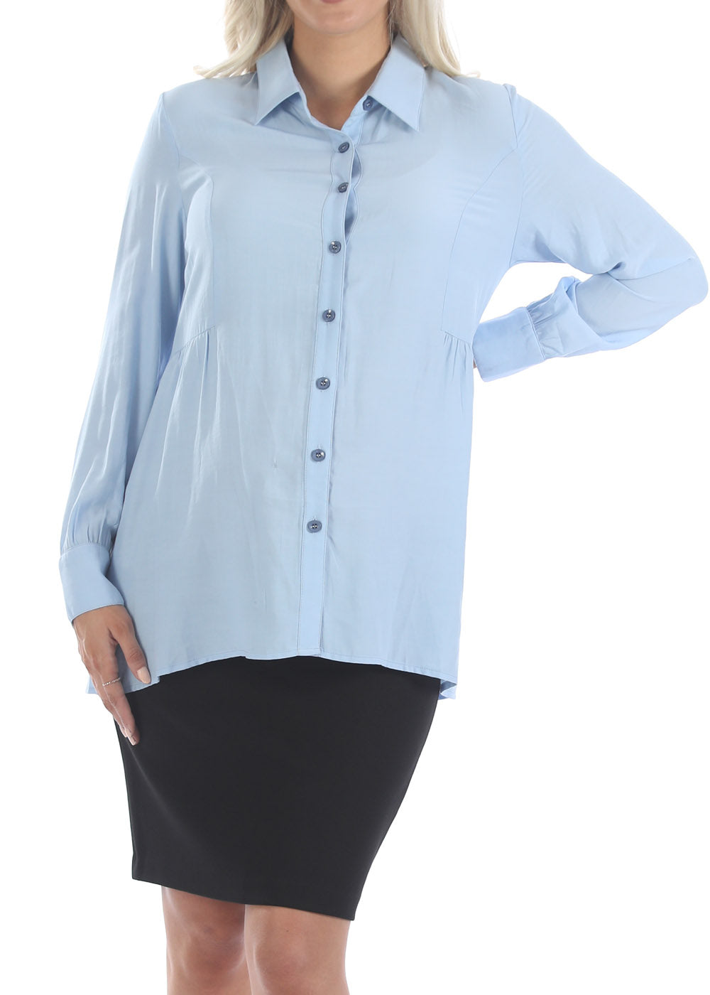 Front view - Maternity Blue Work Shirt (6663803928670)