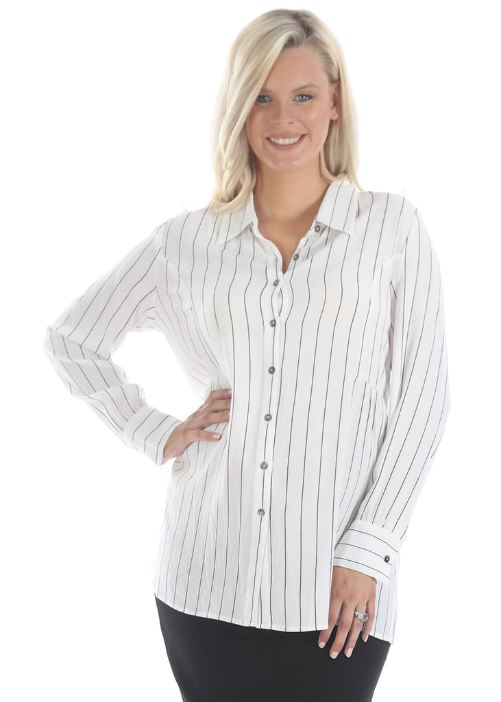 Front view - White Maternity Work Shirt (6663803895902)
