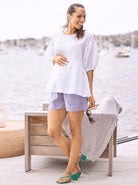 Brigitte Maternity Linen Blouse Top - White (6719312986215)