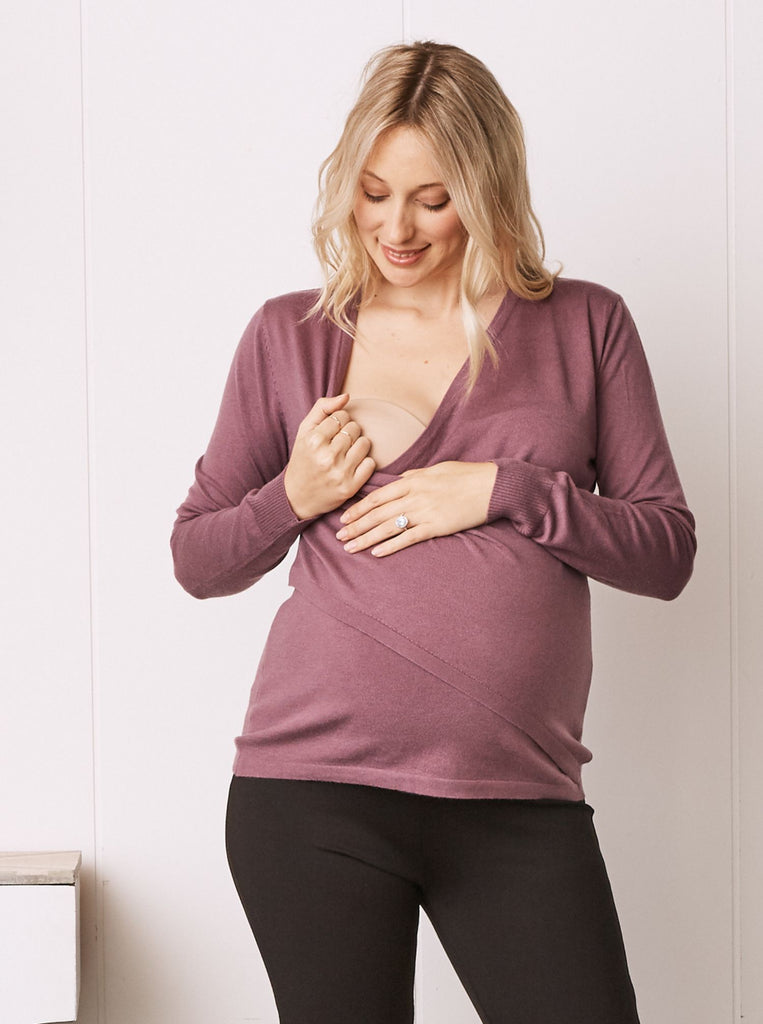 Maternity Crossover Long Sleeve Lightweight Sweater in Mauve (6618523730014)