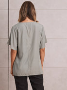 Maternity Relax Fit Short Sleeve Work Blouse - Sage - Angel Maternity USA