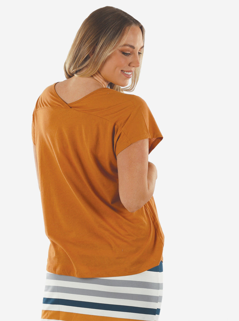 Back view - Loose Fit Maternity Swing Top in Rust (6690453520478)