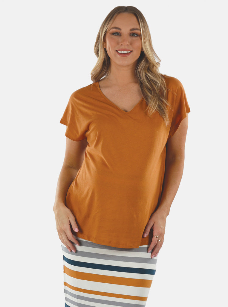 Front view - Loose Fit Maternity Swing Top in Rust (6690453520478)
