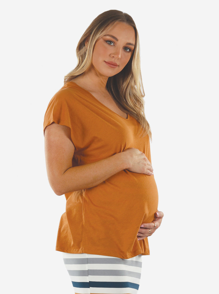Side view - Loose Fit Maternity Swing Top in Rust (6690453520478)