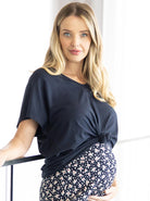 Side view - Loose Fit Maternity Swing Top in Navy  (4802019885150)