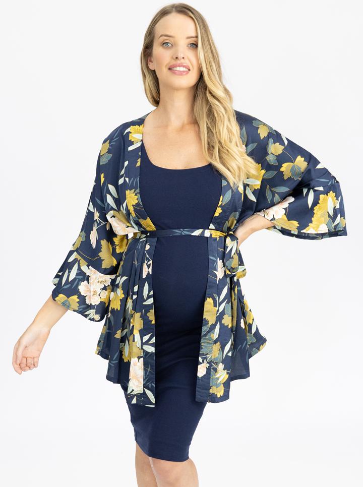 Front view - Maternity Blooming Sateen Nursing Wrap Top - Floral (4694365306974)