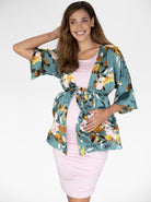 Main view - Maternity Blooming Sateen Nursing Wrap Top in Green Floral (6553227001950)