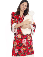 Nursing Dress + Robe + Free Baby Wrap - Red Floral Hospital Pack - Angel Maternity USA (3445057159262)