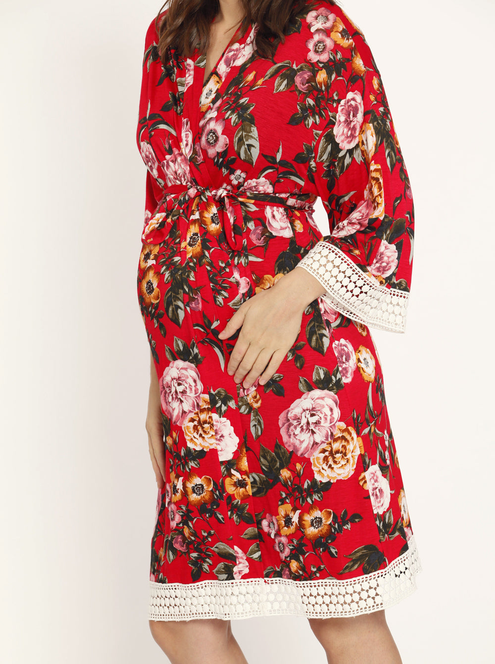 Nursing Dress + Robe + Free Baby Wrap - Red Floral Hospital Pack - Angel Maternity USA (3445057159262)