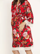 Nursing Dress + Robe + Free Baby Wrap - Red Floral Hospital Pack - Angel Maternity USA (3445057159262)