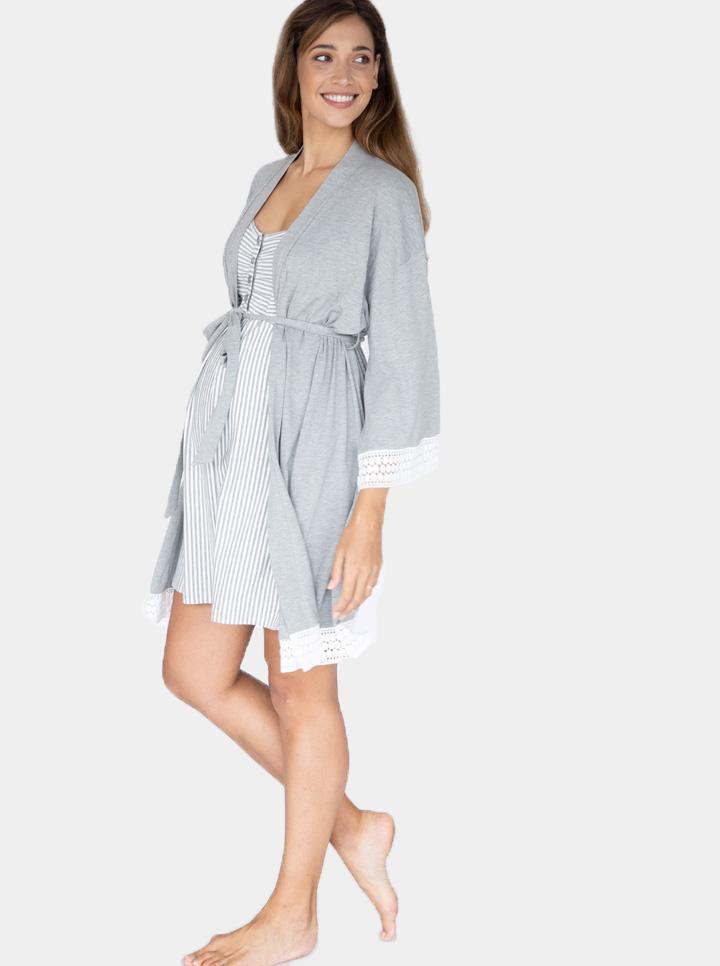 Nursing Dress + Robe + Free Baby Blanket Pouch - Grey Pack (1301869264990)