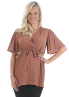 Front view - Maternity Flare Sleeve Shirt in Rust (6680497094750)