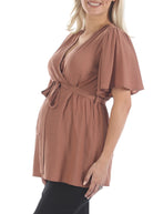 Side view - Maternity Flare Sleeve Shirt in Rust (6680497094750)