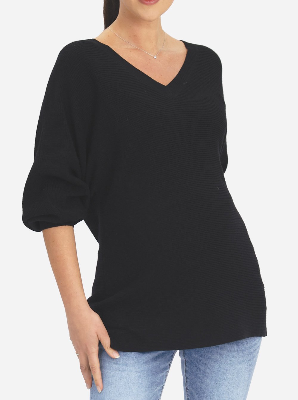 Main view - Maternity V-Neck Raglan Sleeve Jumper in Black (6618547060830)