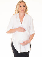 Maternity Linen Blend Button Nursing Shirt - Angel Maternity USA (4373463728222)