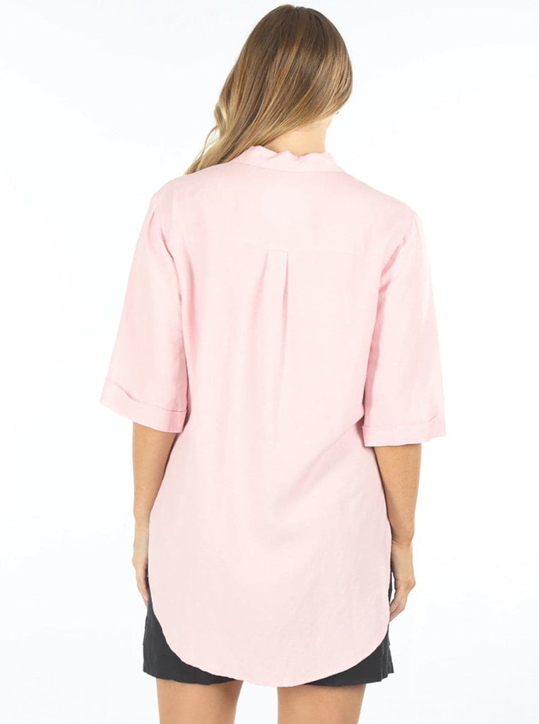 Back view - Pink Maternity and Breastfeeding Linen Shirt (6690454995038)