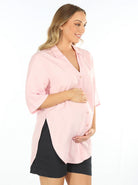 Main view - Pink Maternity and Breastfeeding Linen Shirt (6690454995038)