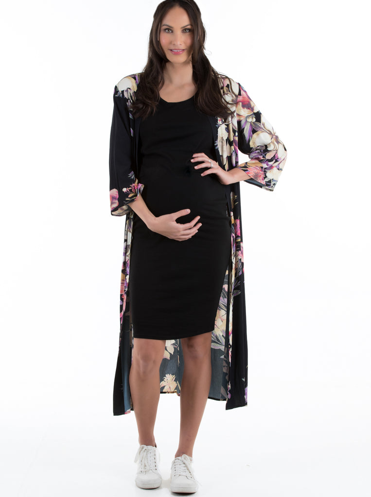 Front view - Maternity Long Cardigan in Floral Print - Angel Maternity USA (3853262782558)