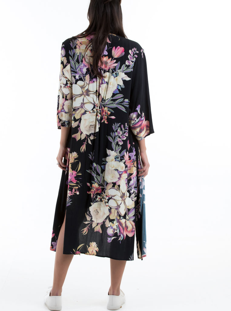 Back view - Maternity Long Cardigan in Floral Print - Angel Maternity USA (3853262782558)