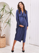 Camille Maternity V Neck Work Dress in Navy - Angel Maternity USA