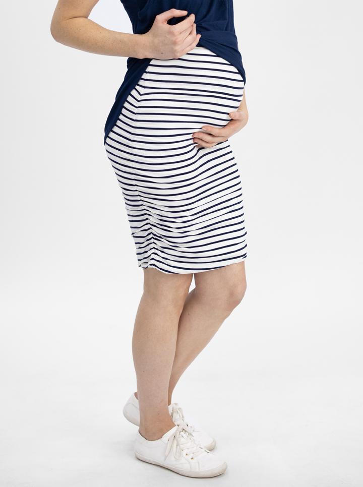 Main view - White Maternity Fitted Skirt in Navy stripes (4802020278366)