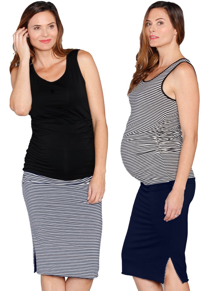 Main view - Reversible Maternity Skirt in Black/Navy Stripes (3483402633310)