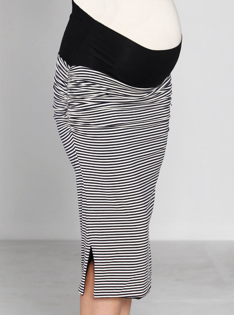 Side view - Reversible Maternity Skirt in Navy Stripes (3483402633310)