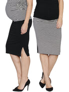 Front view - Reversible Maternity Skirt in Black/Navy Stripes (3483402633310)