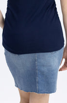 Back view - Maternity Over The Bump High Waist Denim Skirt - Angel Maternity USA (4489811558494)