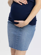 Main view - Maternity Over The Bump High Waist Denim Skirt - Angel Maternity USA (4489811558494)