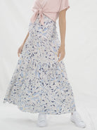 Maternity Shirred Maxi Skirt in Navy Floral Print (6639690842206)