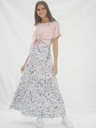 Maternity Shirred Maxi Skirt in Navy Floral Print (6639690842206)