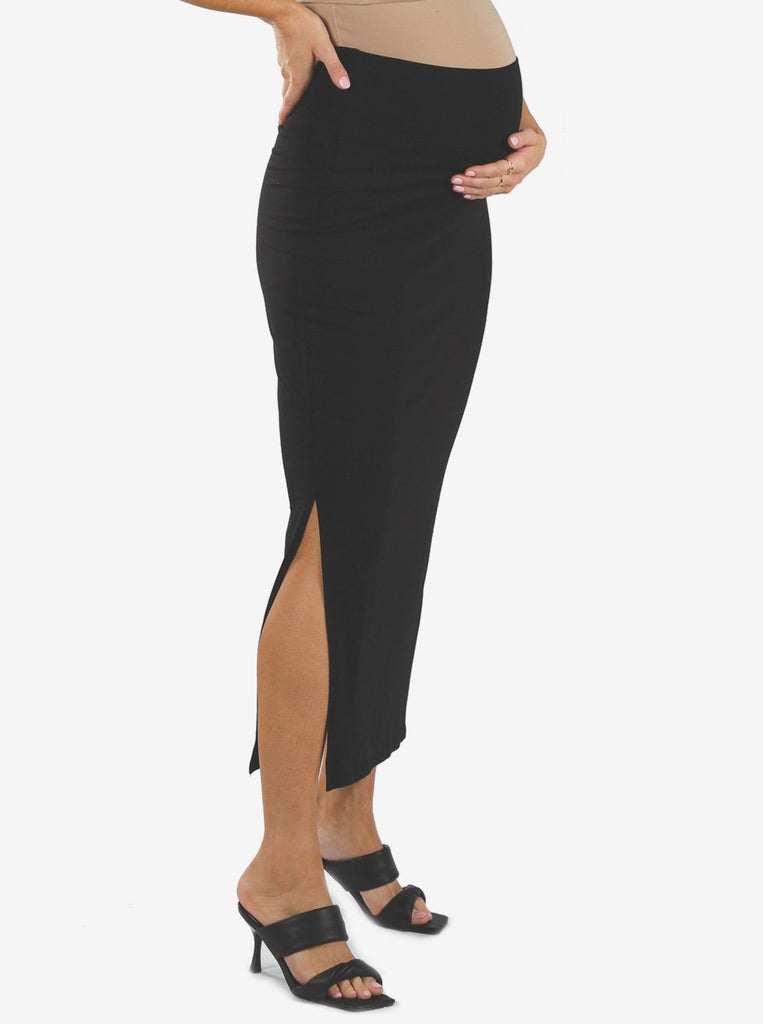 side view - Fitted Black Maternity Maxi  Skirt (4801472626782)