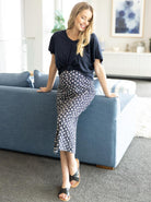 Main view - Fitted Maternity Maxi Skirt in Blue With Small White Leaf Print (4801471938654)