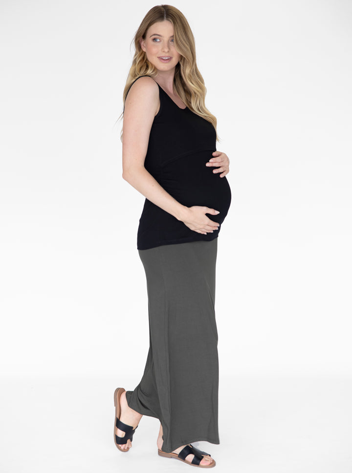 Full view - Khaki Maternity Maxi  Skirt (6535441383518)
