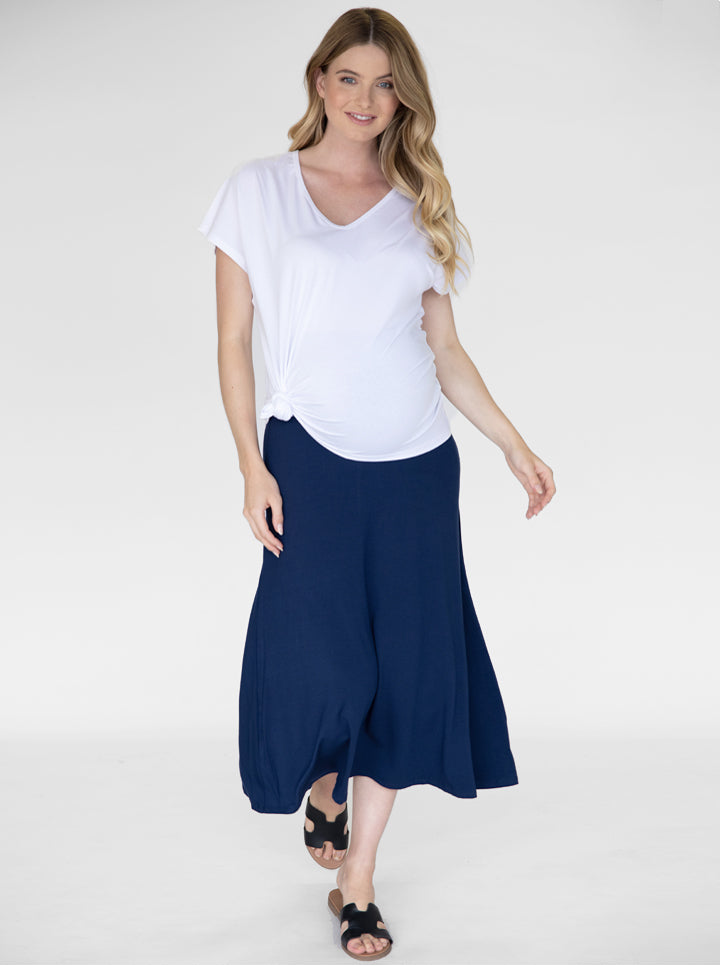 Full fron view - Long Maternity Skirt in Navy (6535437058142)