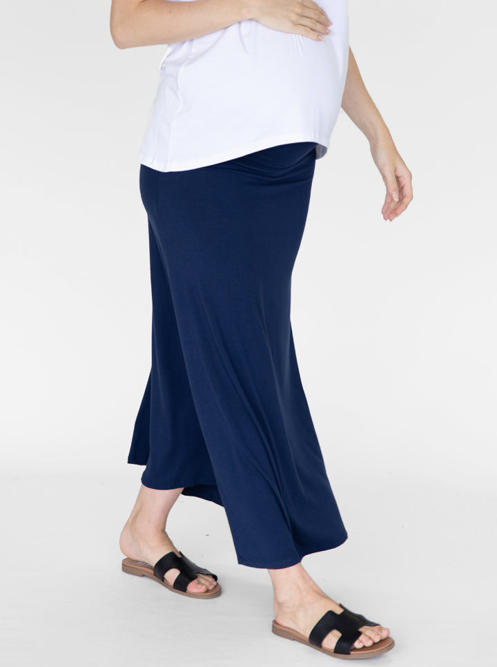 Side view - Long Maternity Skirt in Navy (6535437058142)