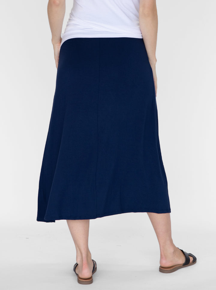 Back view - Long Maternity Skirt in Navy (6535437058142)