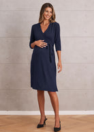 Maternity Classic Wrap Feeding Dress in Navy - Angel Maternity USA