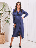 Camille Maternity V Neck Dress in Navy - Angel Maternity USA
